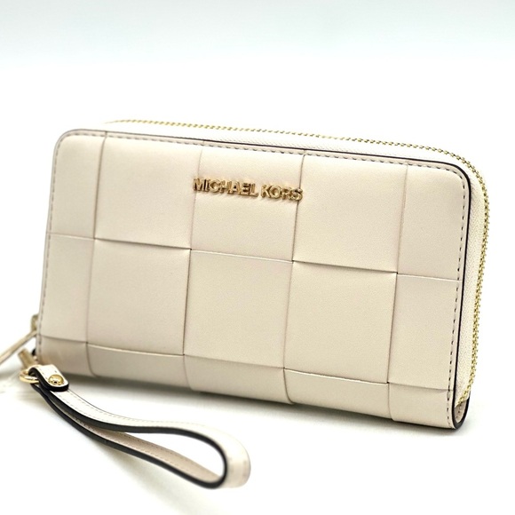 Michael Kors Jet Set Travel LG Flat MF Phone Case Wallet Light Cream - Picture 1 of 9